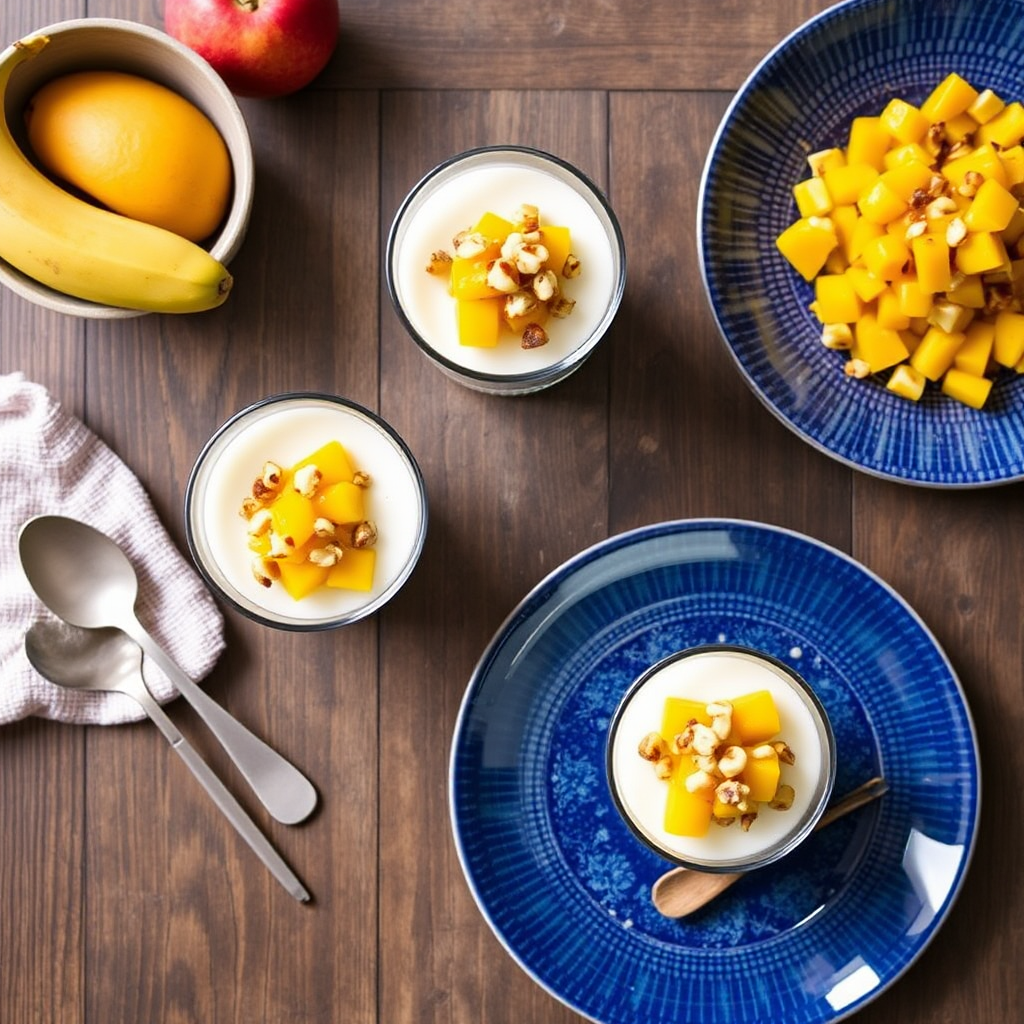 Coconut Panna Cotta with Mango Salsa and Toasted Macadamia Nuts