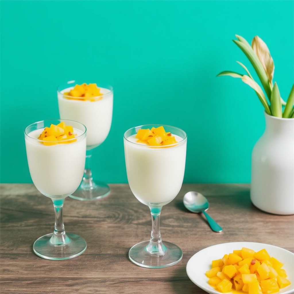 Coconut Panna Cotta with Mango and Pineapple Salsa