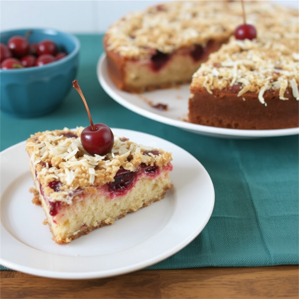 Coconut and Cherry Crumble Cake