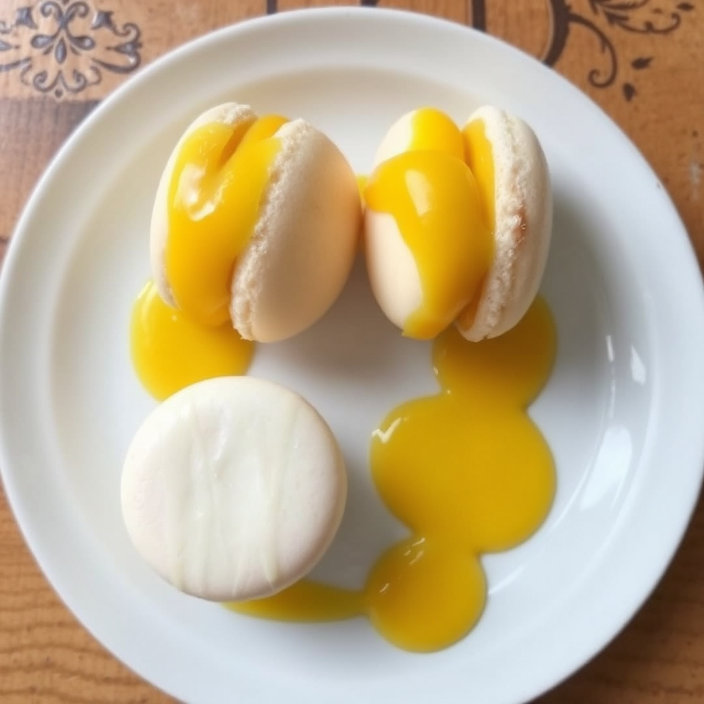 Coconut and Mango Macarons with Pineapple Coulis