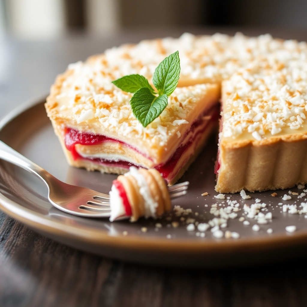 Coconut and Raspberry Mille-Feuille Tart