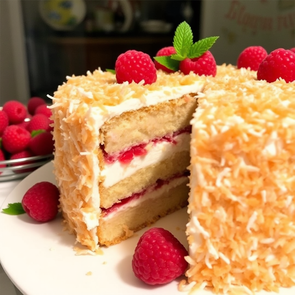 Coconut and Raspberry Tres Leches Cake