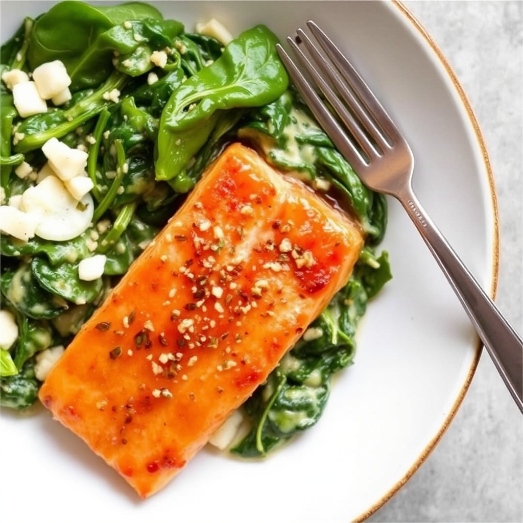 Ginger-Glazed Salmon with Creamy Coconut Spinach