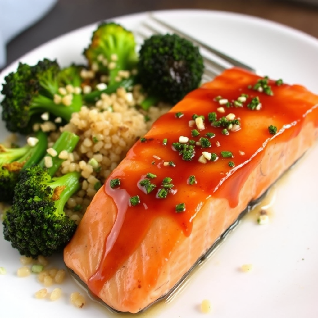 Ginger Glazed Salmon with Roasted Broccoli and Quinoa