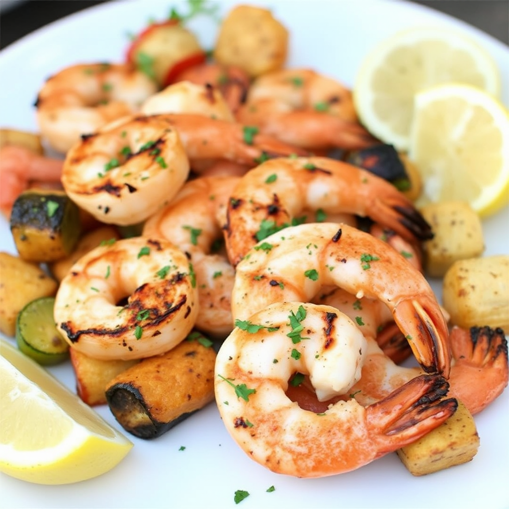 Grilled Lemon Herb Shrimp with Roasted Vegetables