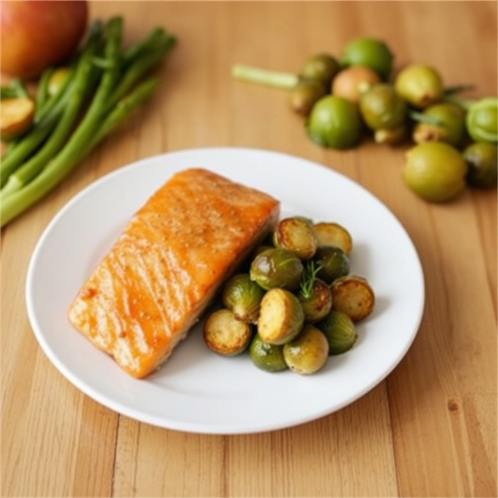 Honey-Garlic Glazed Salmon with Roasted Brussel Sprouts and Apples