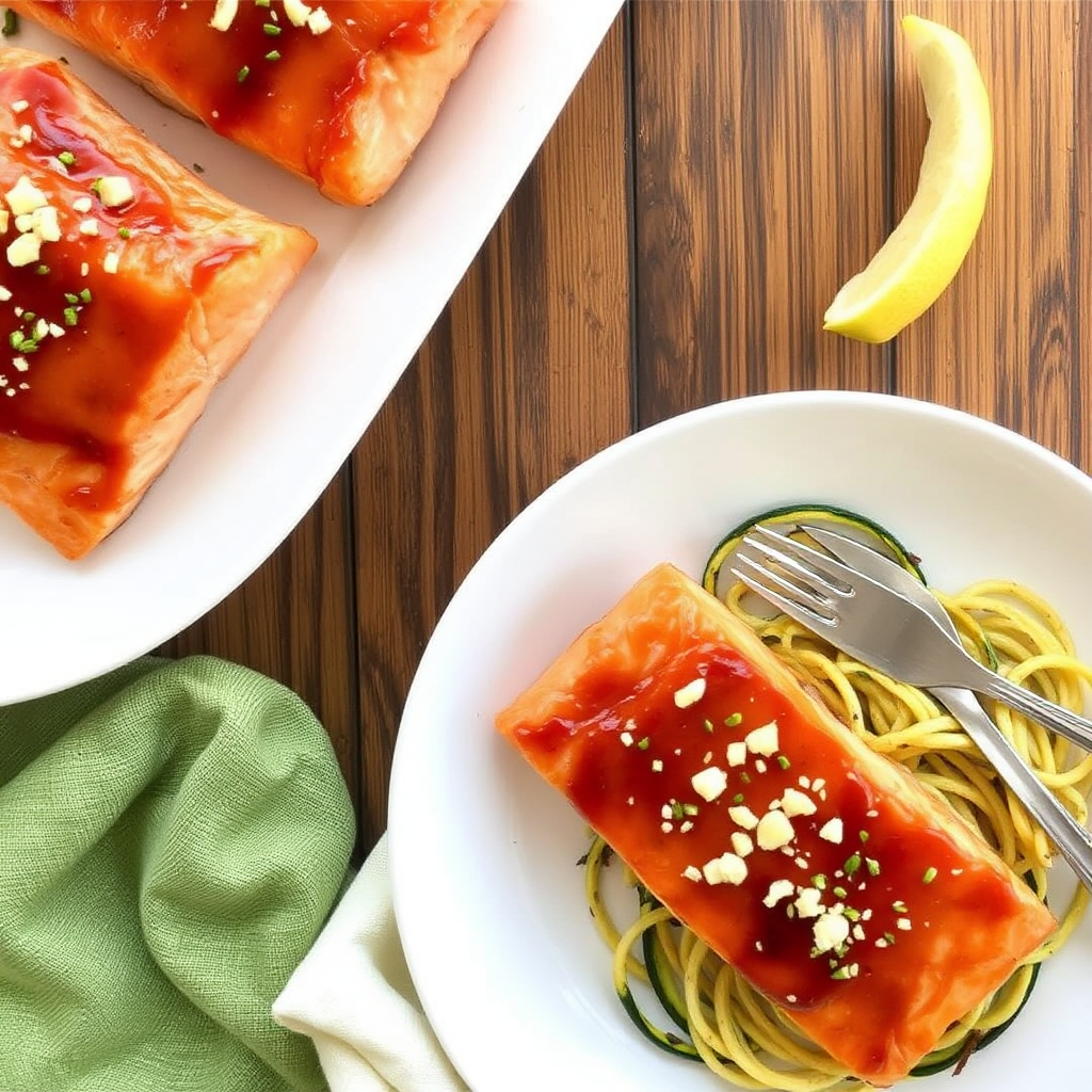 Honey-Garlic Glazed Salmon with Roasted Zucchini Noodles