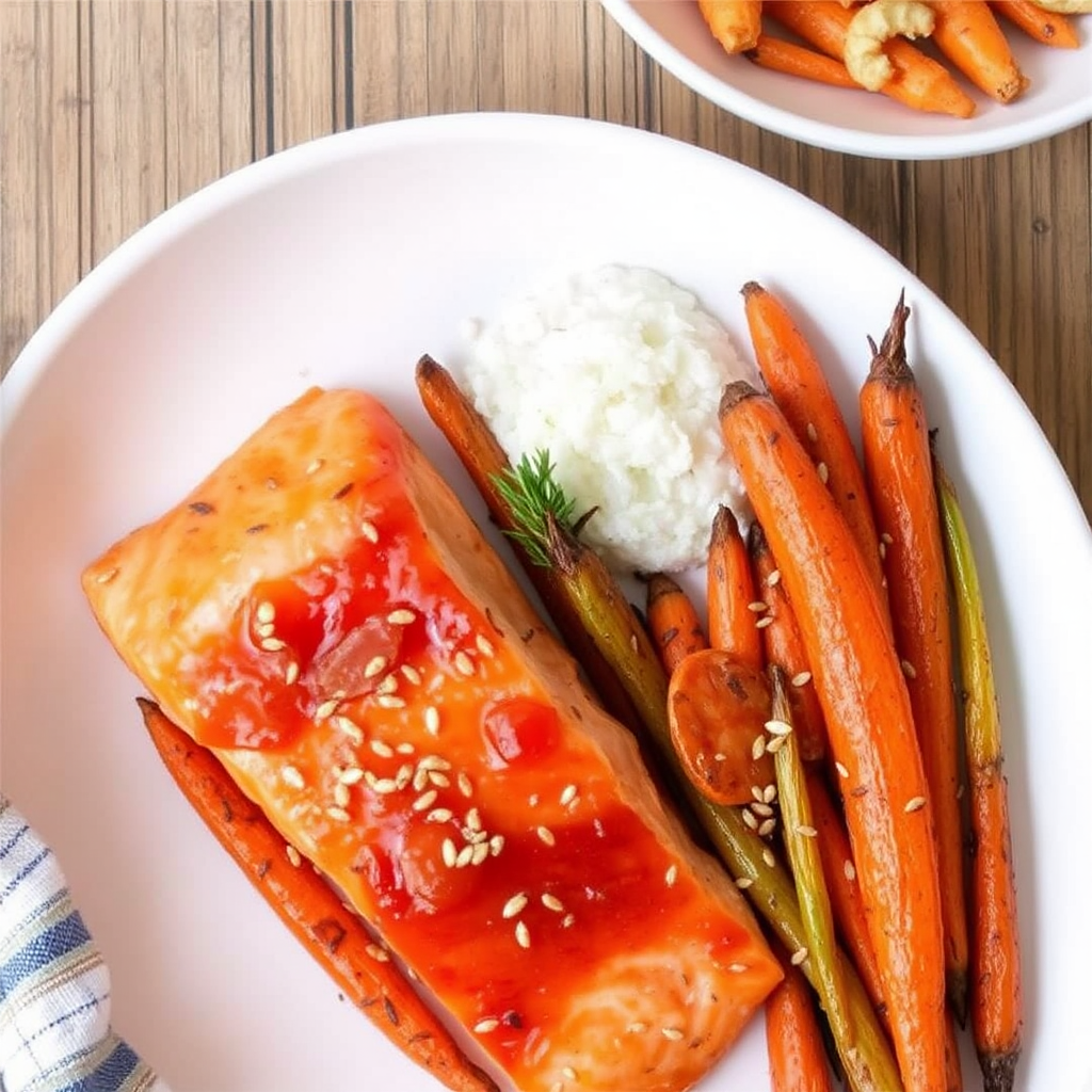 Honey-Ginger Glazed Salmon with Roasted Carrots and Toasted Sesame Seeds