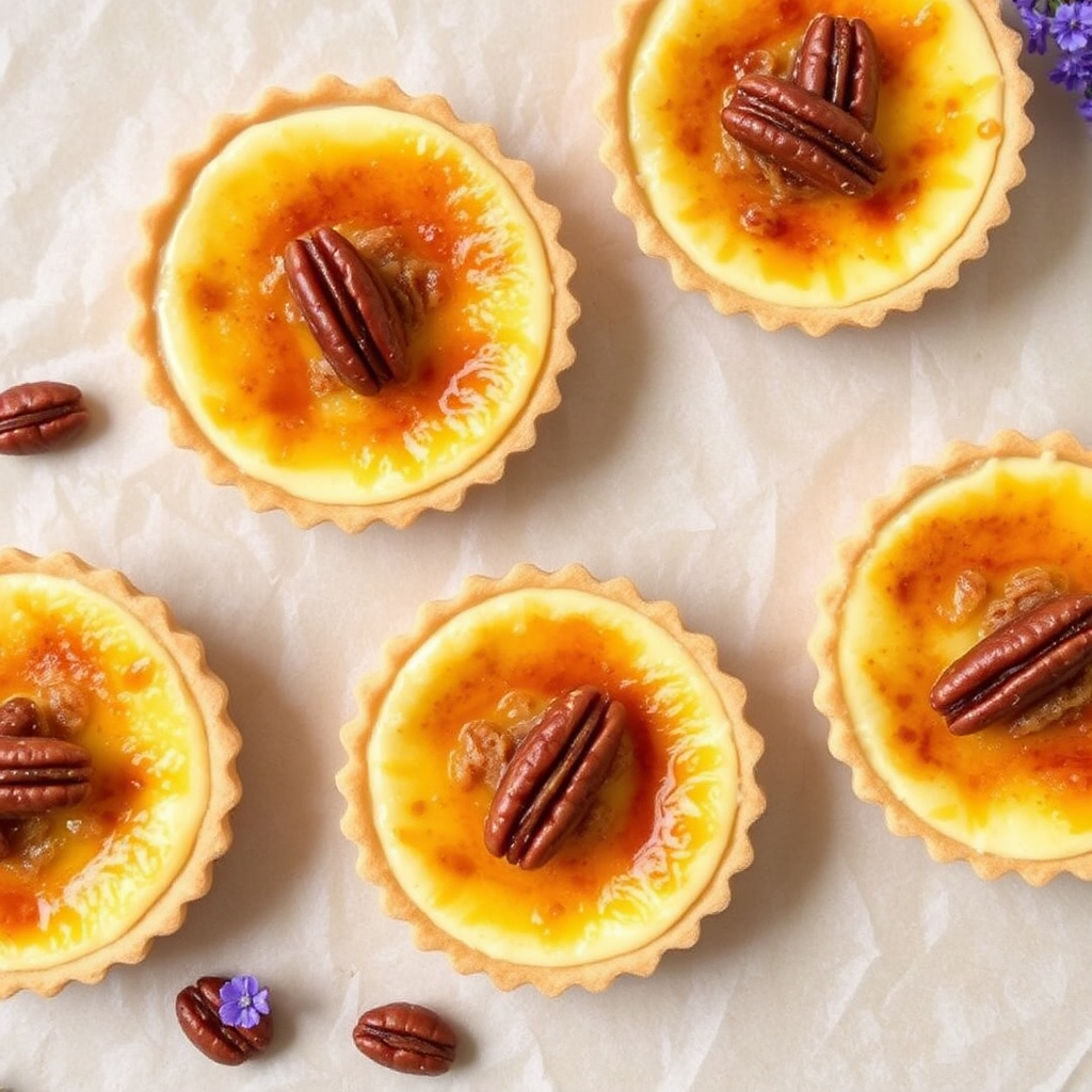 Lavender Honey Creme Brûlée Tarts with Candied Pecans