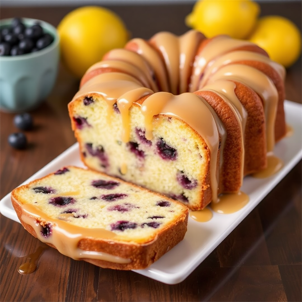 Lemon Blueberry Pound Cake with Caramel Glaze