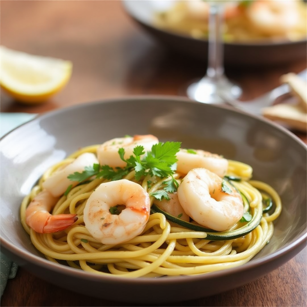 Lemon-Garlic Shrimp Scampi with Roasted Zucchini Noodles