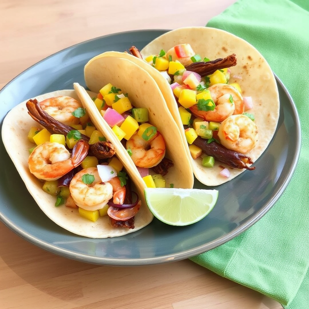 Lemon-Garlic Shrimp Tacos with Mango Salsa