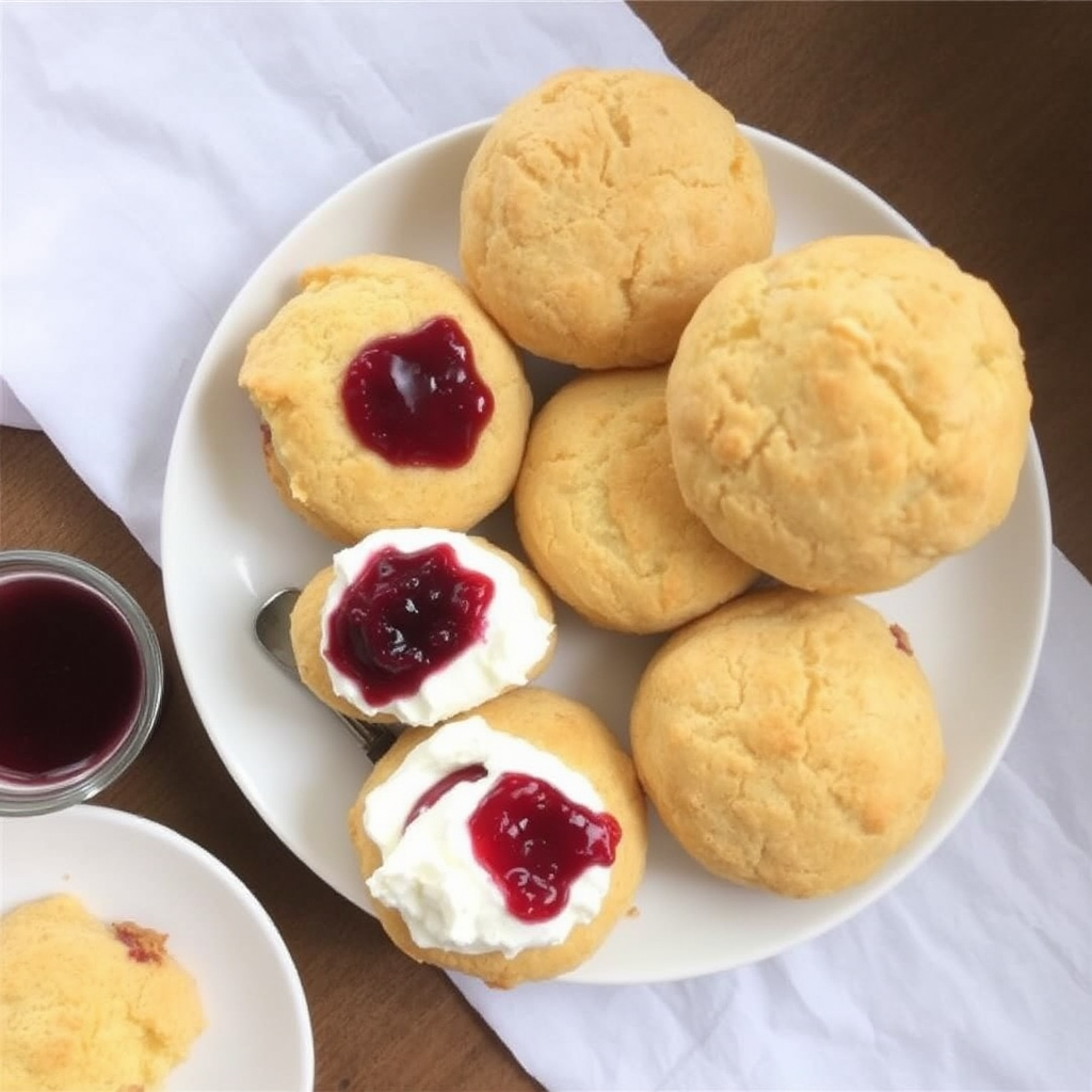 Lemon Ginger Scones with Raspberry Jam and Clotted Cream