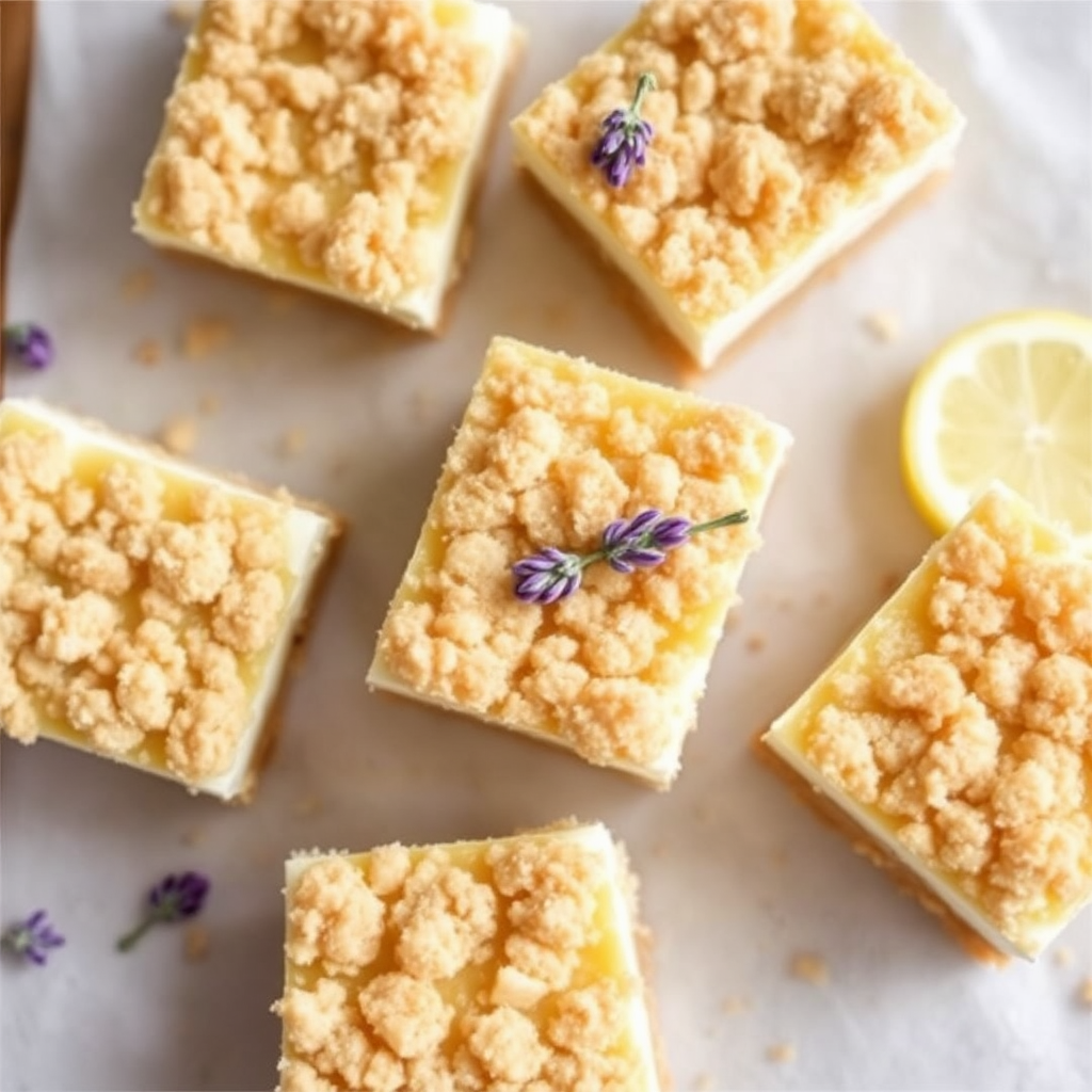 Lemon Lavender Cheesecake Crumble Bars