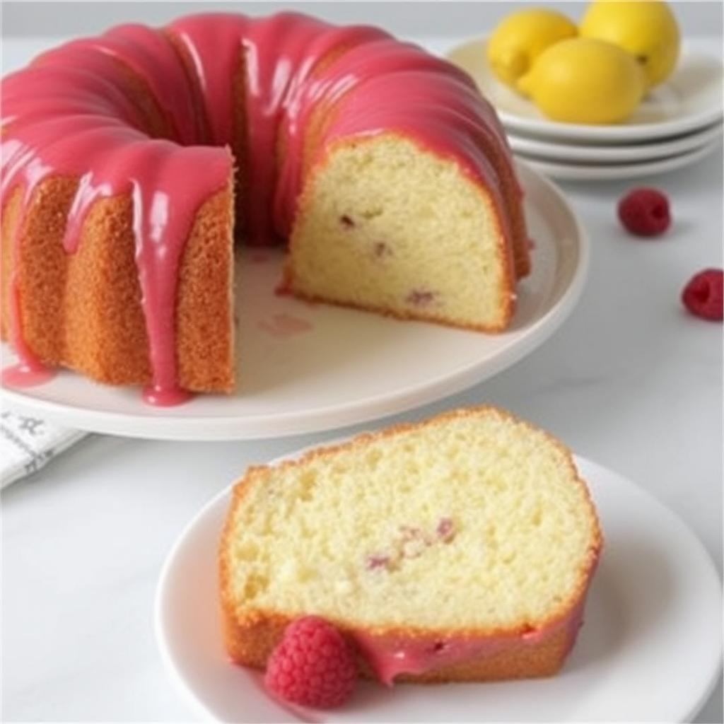 Lemon Lavender Pound Cake with Raspberry Glaze