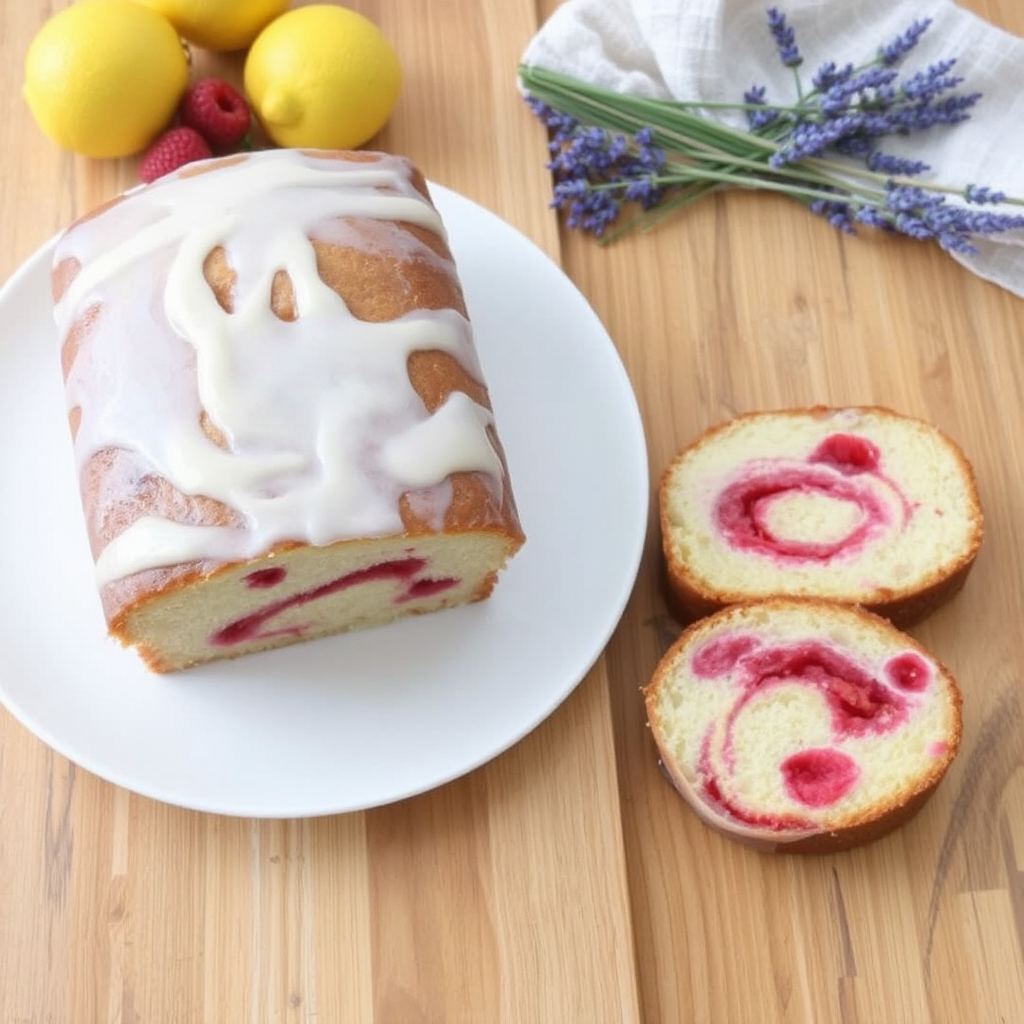 Lemon Lavender Pound Cake with Raspberry Swirl