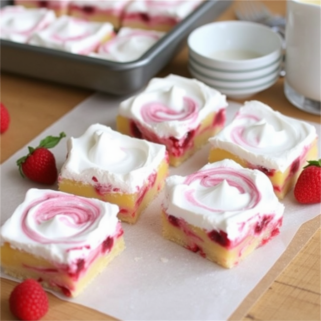 Lemon Meringue Bars with Raspberry Swirl