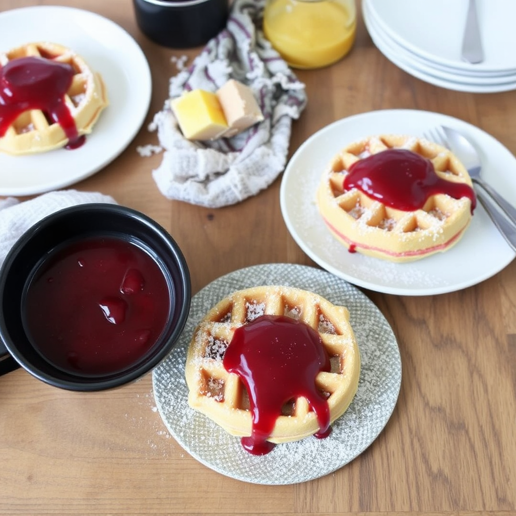 Lemon Poppyseed Waffles with Raspberry Coulis