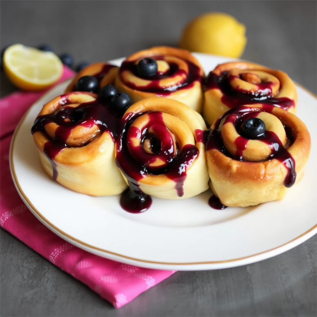 Lemon Ricotta Cinnamon Rolls with Blueberry Glaze