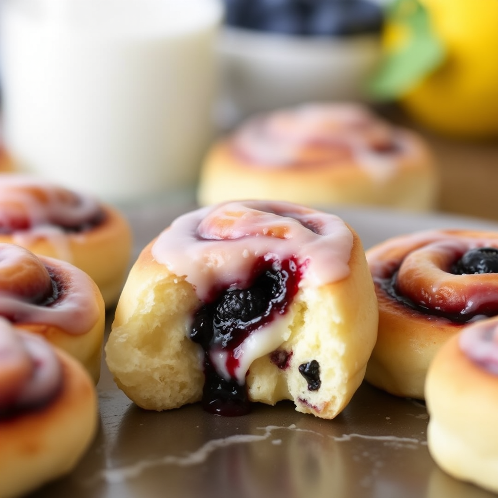 Lemon Ricotta Cinnamon Rolls with Blueberry Jam Filling