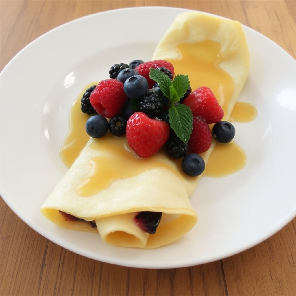 Lemon Ricotta Crepes with Fresh Berries and Honey Glaze