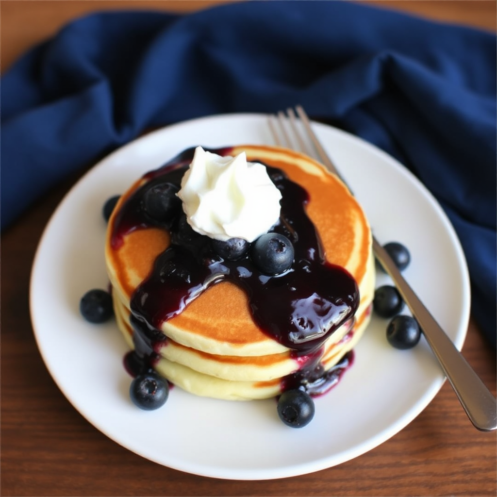 Lemon Ricotta Pancakes with Blueberry Compote and Whipped Cream