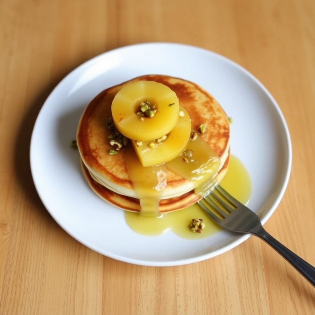 Lemon Ricotta Pancakes with Caramelized Pineapple and Pistachio Crunch