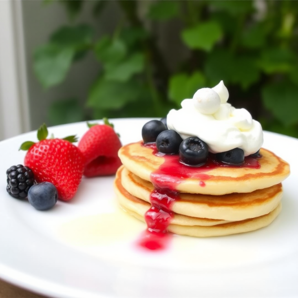 Lemon Ricotta Pancakes with Fresh Berries and Whipped Cream