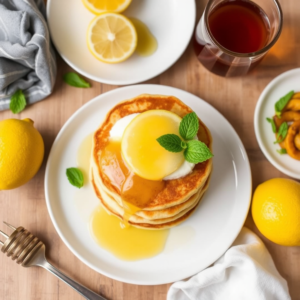 Lemon Ricotta Pancakes with Honey and Fresh Mint