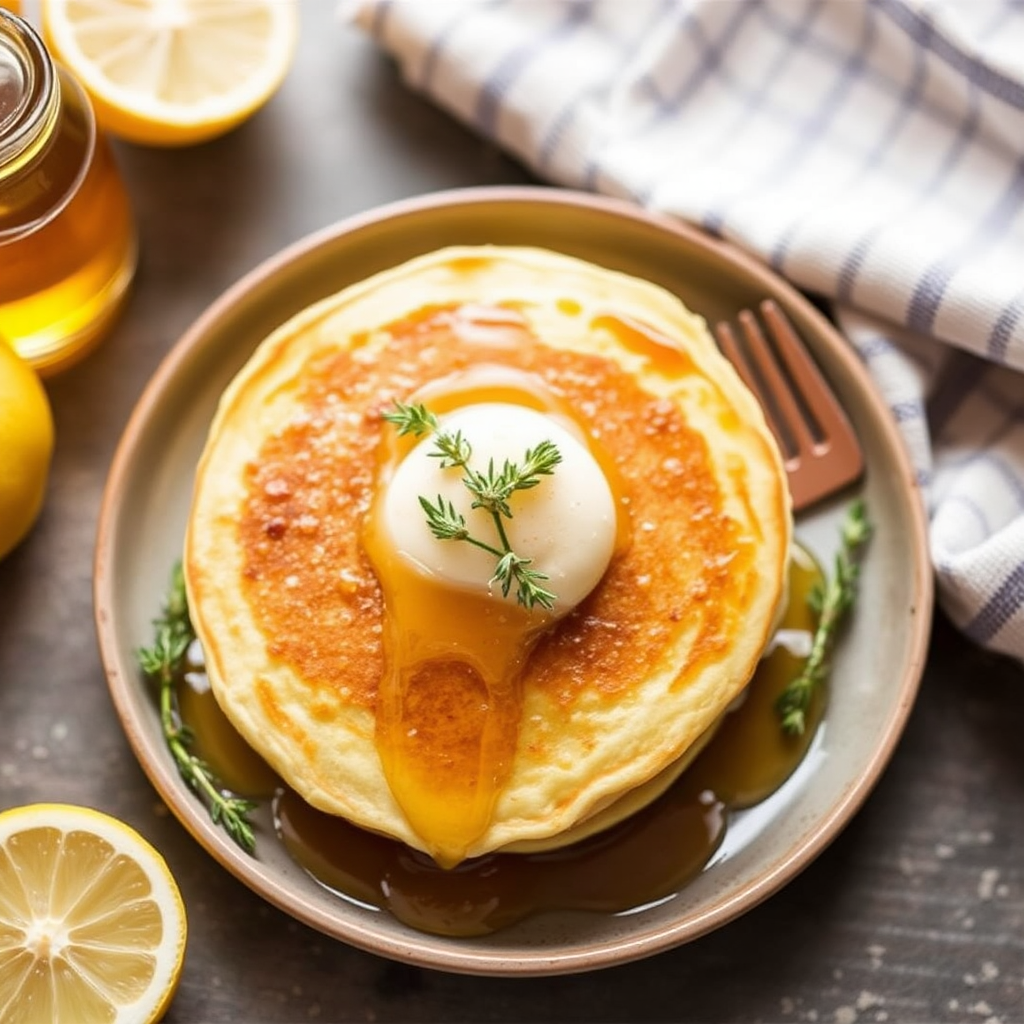 Lemon Ricotta Pancakes with Honey and Fresh Thyme