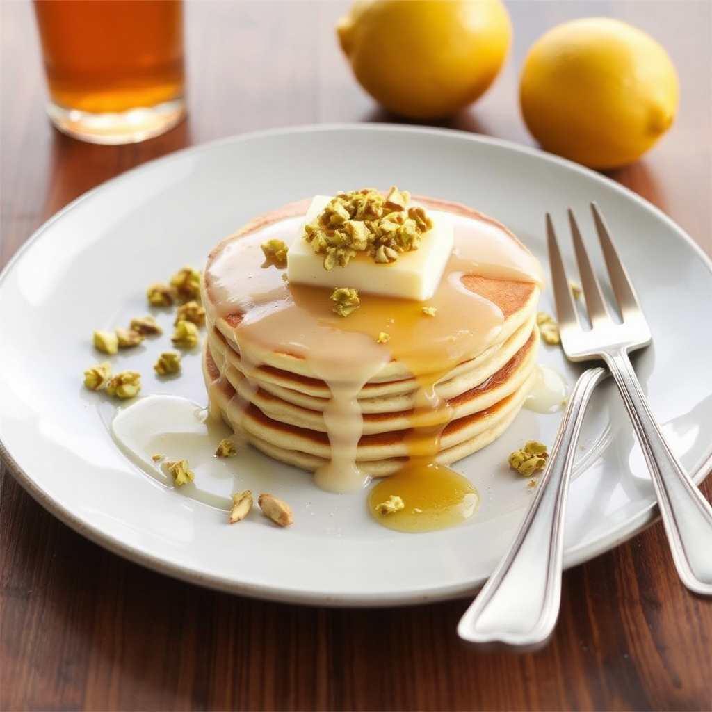 Lemon Ricotta Pancakes with Honey and Pistachio Crunch