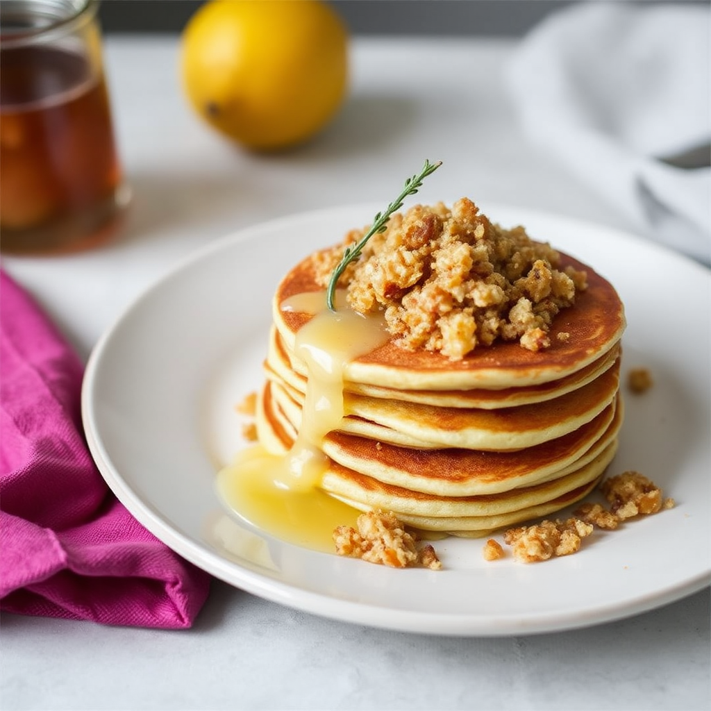 Lemon Ricotta Pancakes with Honey and Thyme Crumble