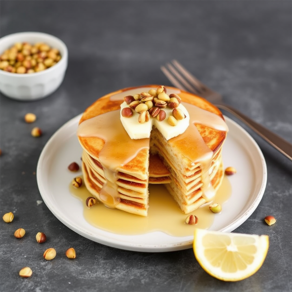 Lemon Ricotta Pancakes with Honeyed Pistachios