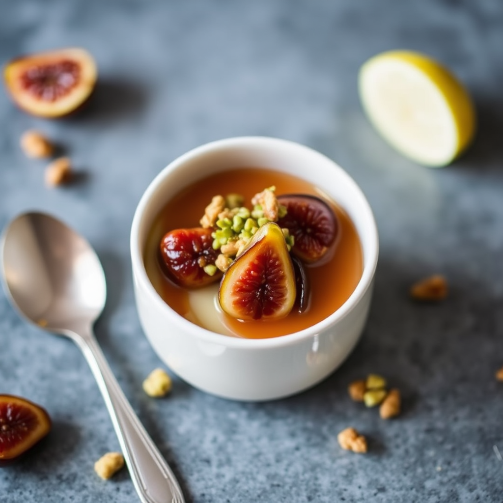 Lemon Ricotta Panna Cotta with Candied Figs and Pistachio Crunch