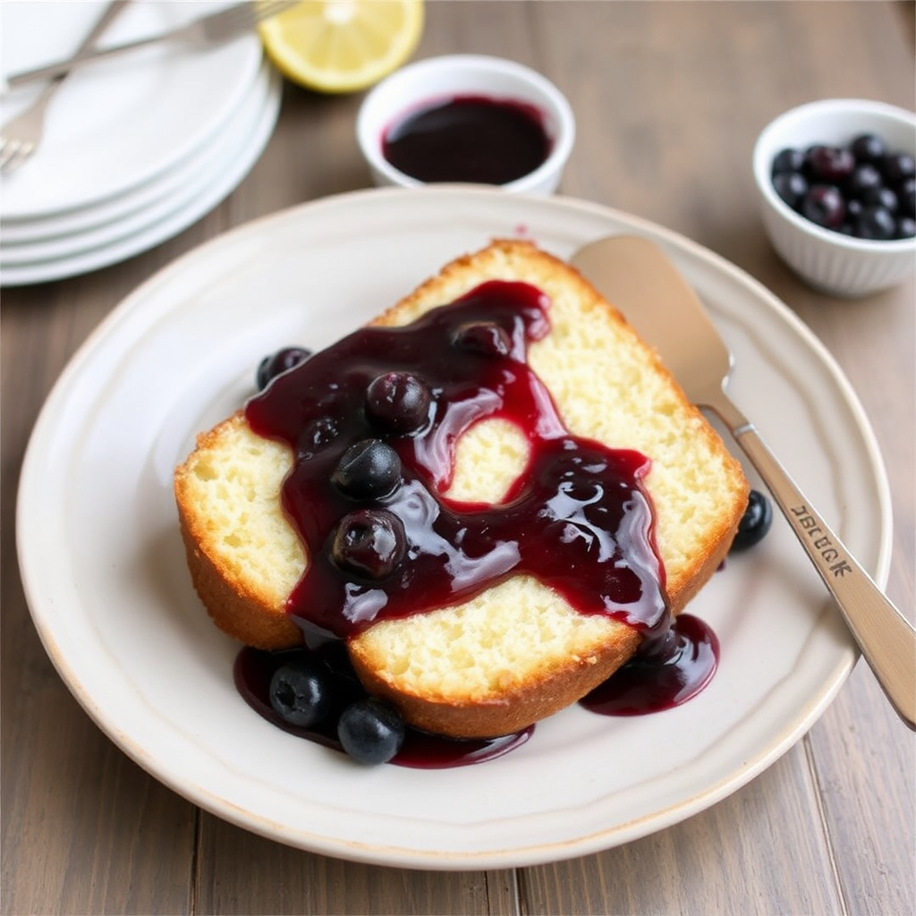 Lemon Ricotta Pound Cake with Blueberry Compote