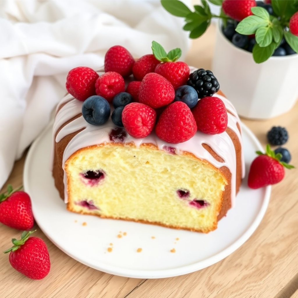 Lemon Ricotta Pound Cake with Fresh Berries