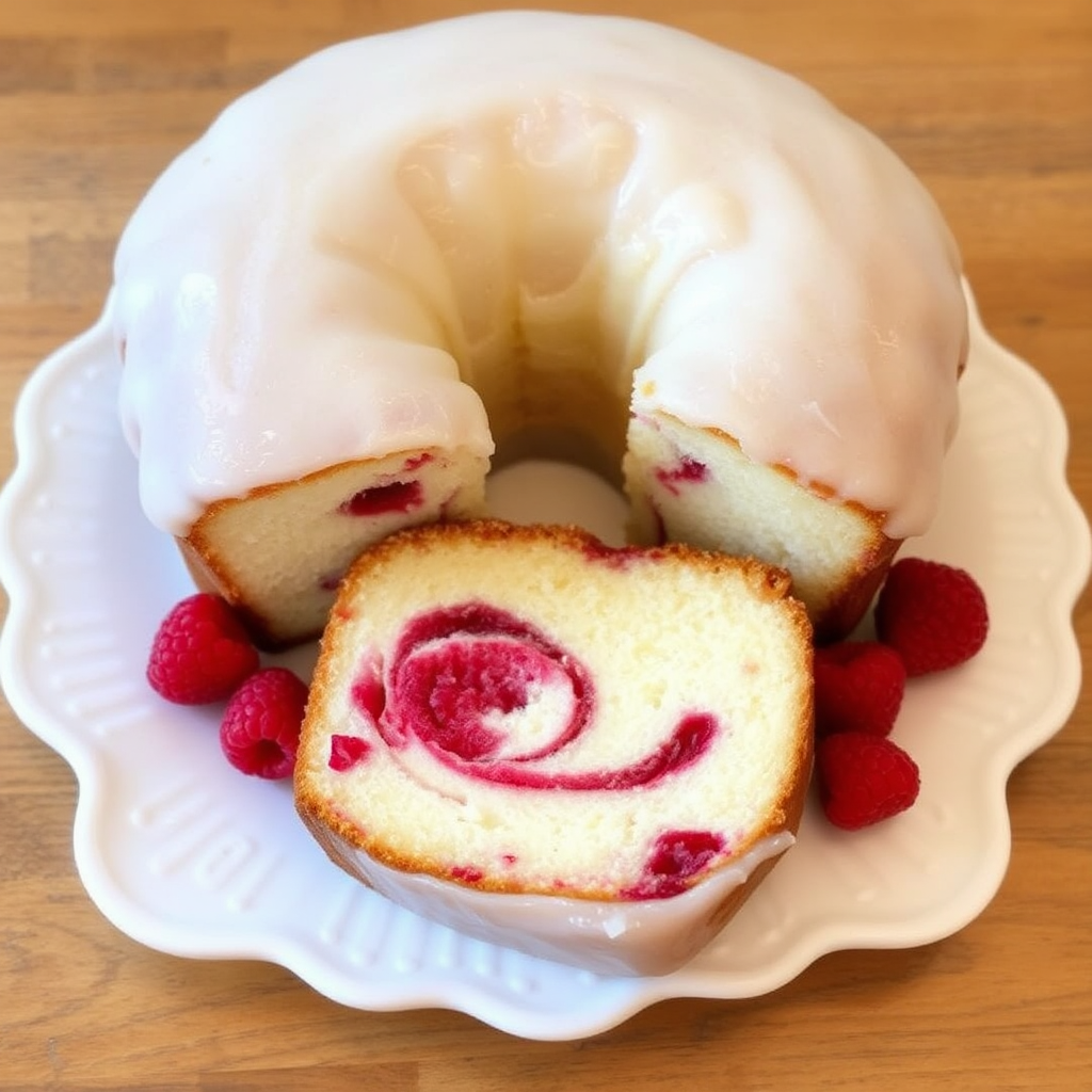 Lemon Ricotta Pound Cake with Raspberry Swirl