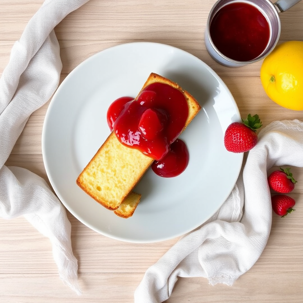 Lemon Ricotta Pound Cake with Strawberry Compote