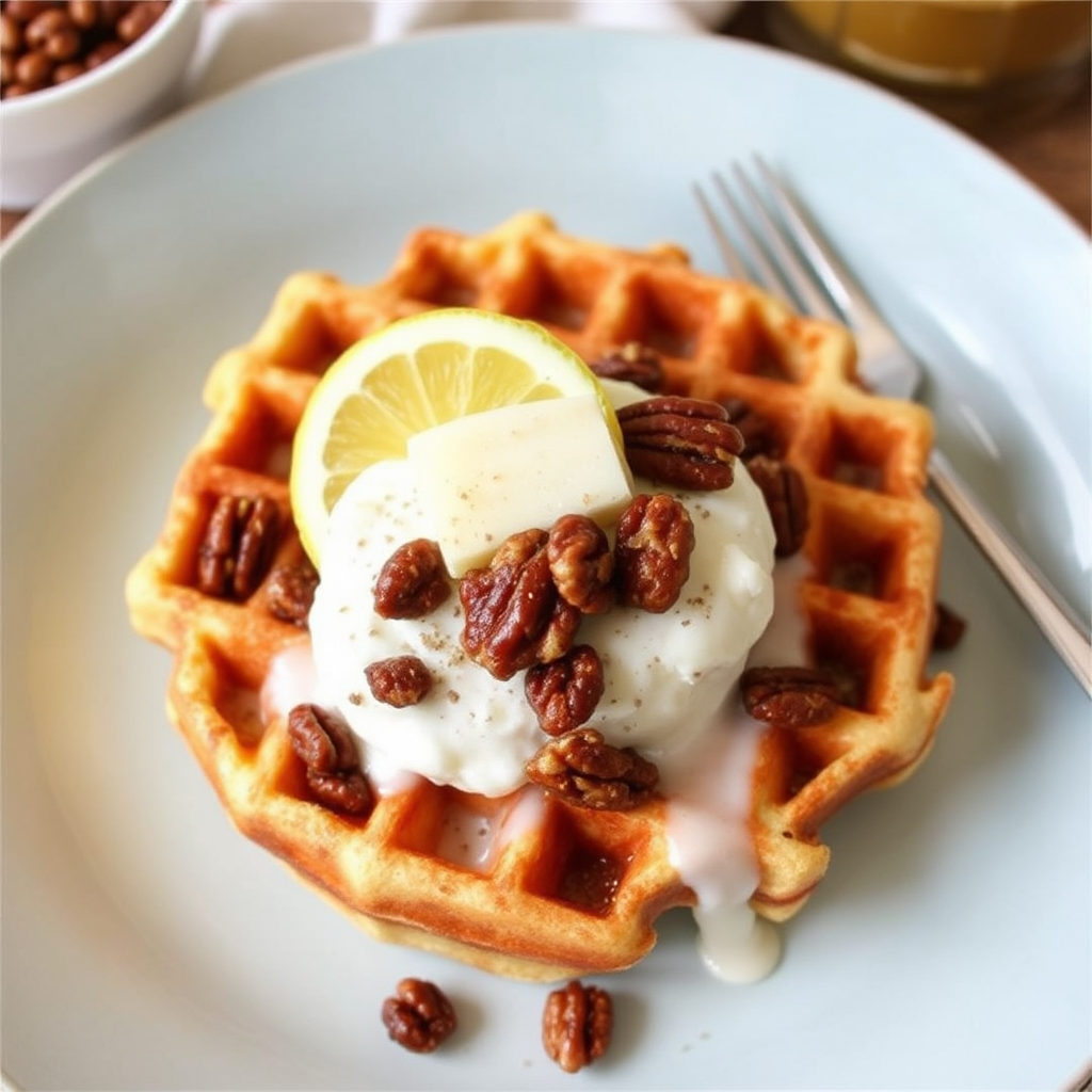 Lemon Ricotta Waffles With Caramelized Pecans