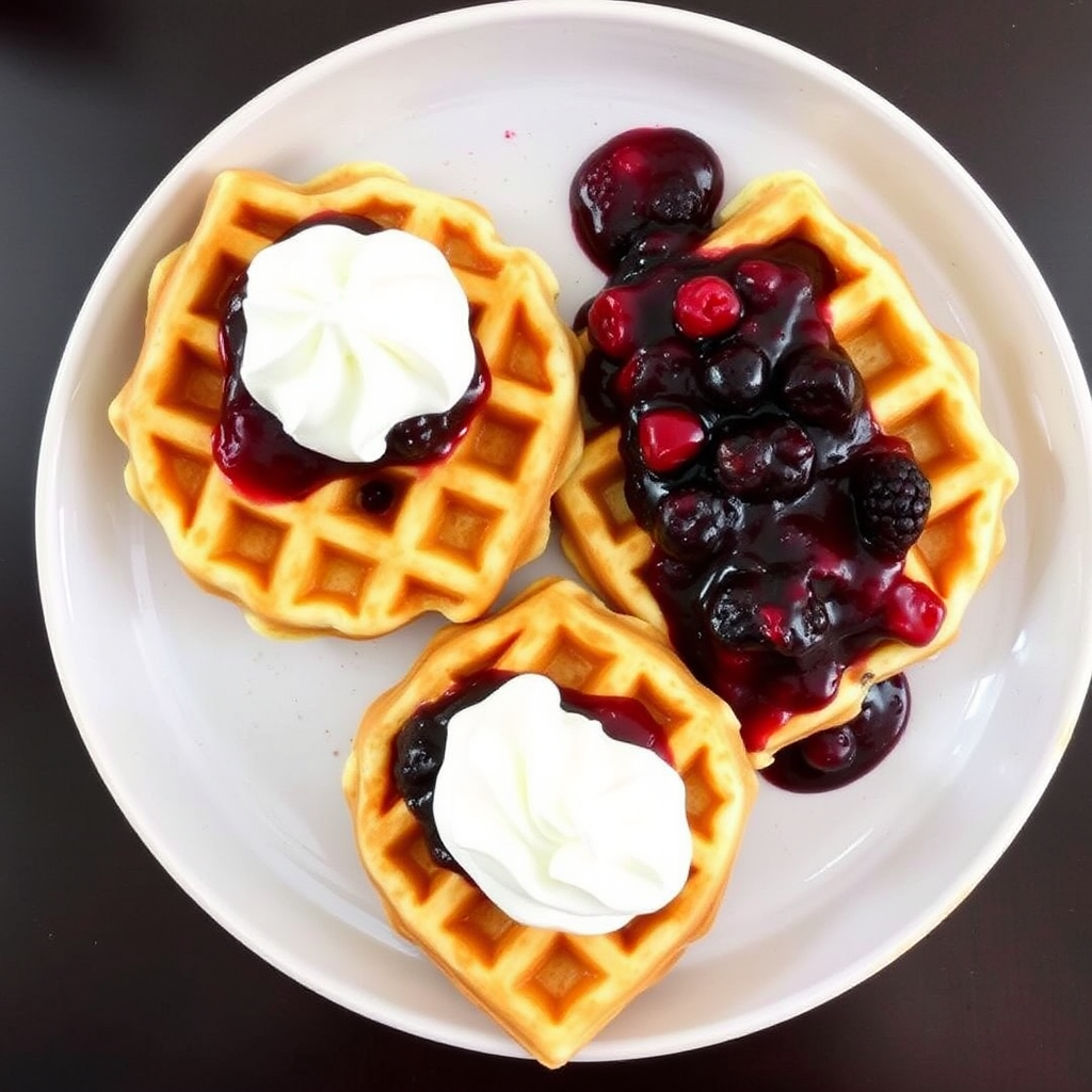 Lemon Ricotta Waffles with Berry Compote and Whipped Cream