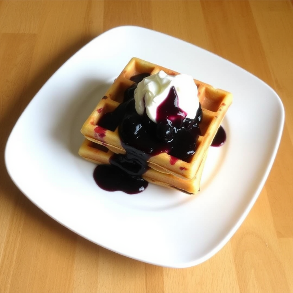 Lemon Ricotta Waffles with Blueberry Compote and Whipped Cream