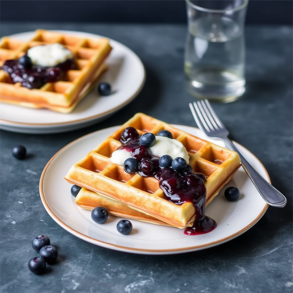 Lemon Ricotta Waffles with Blueberry Compote