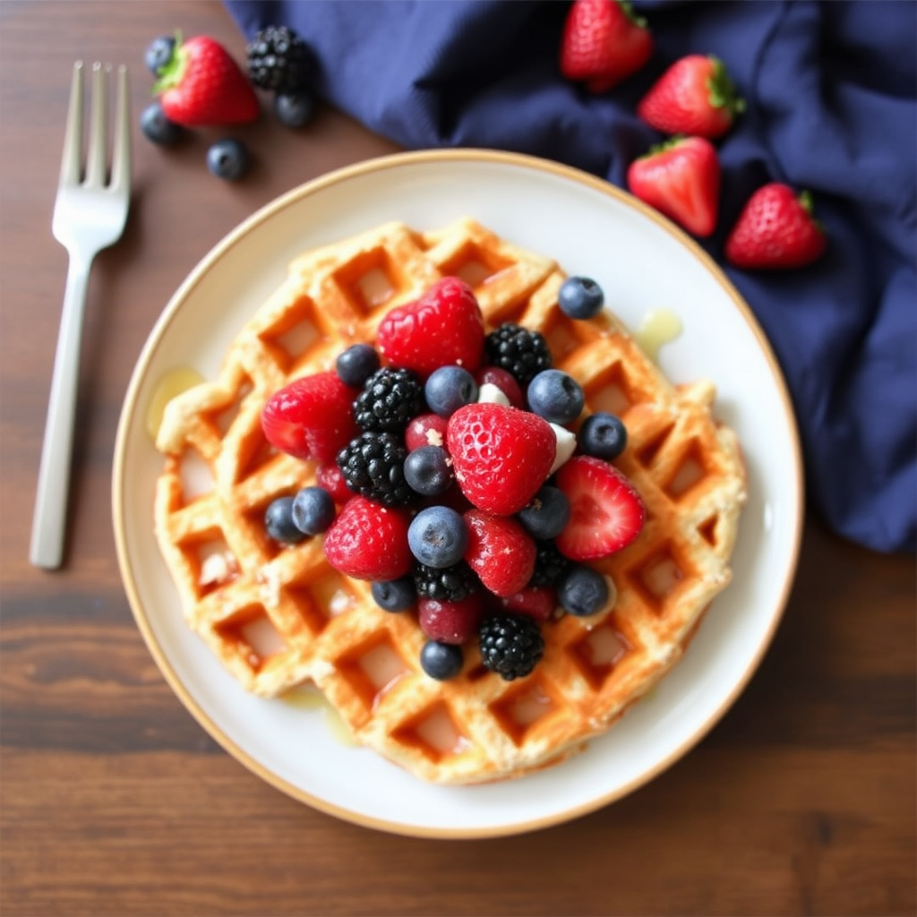 Lemon Ricotta Waffles with Fresh Berries and Honey