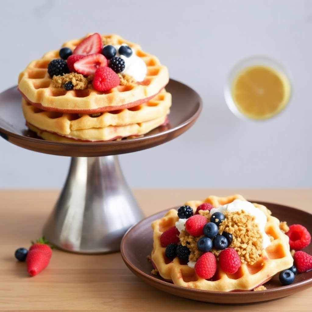 Lemon Ricotta Waffles with Fresh Berries and Honeycomb Crumble