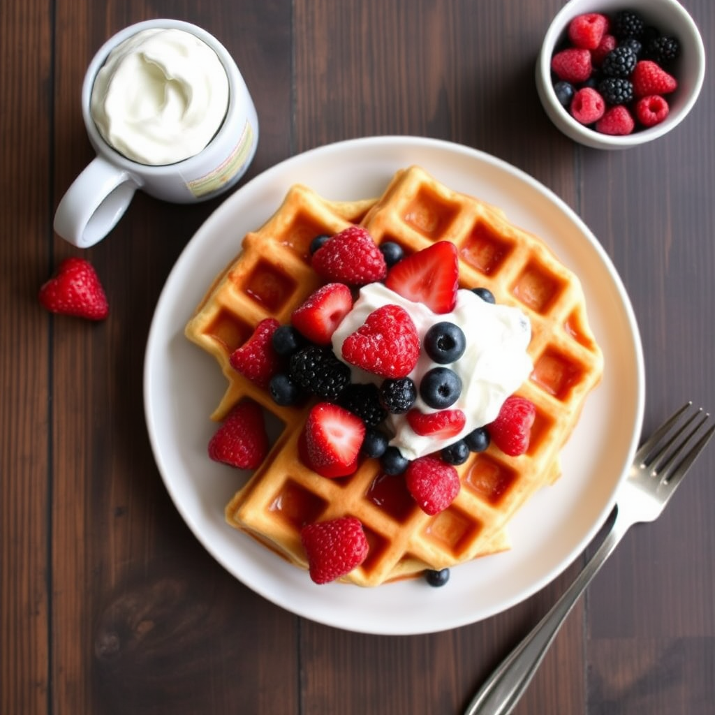 Lemon Ricotta Waffles with Fresh Berries and Whipped Cream