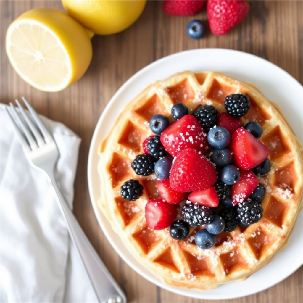 Lemon Ricotta Waffles with Fresh Berries