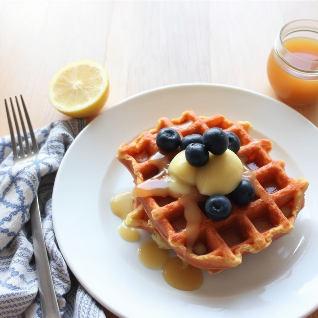 Lemon Ricotta Waffles with Honey Glaze