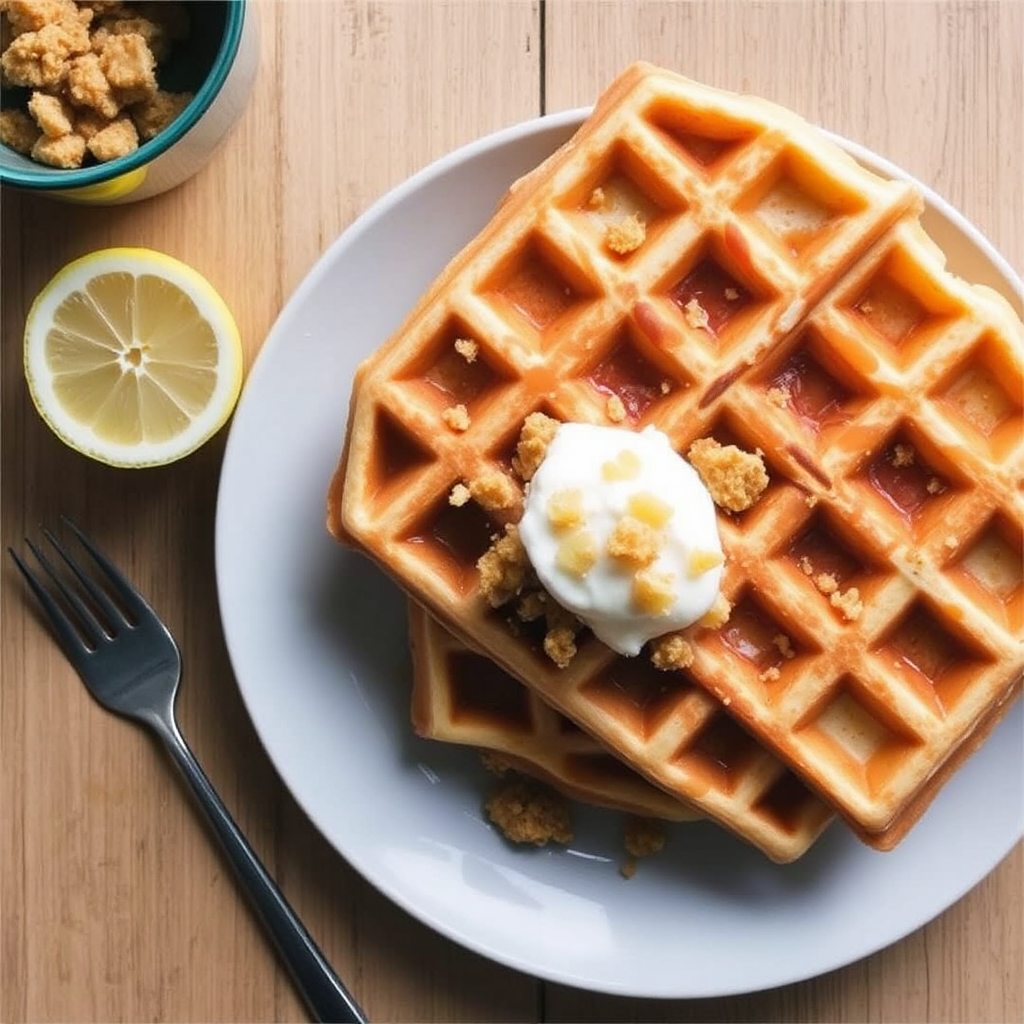 Lemon Ricotta Waffles with Honeycomb Crunch