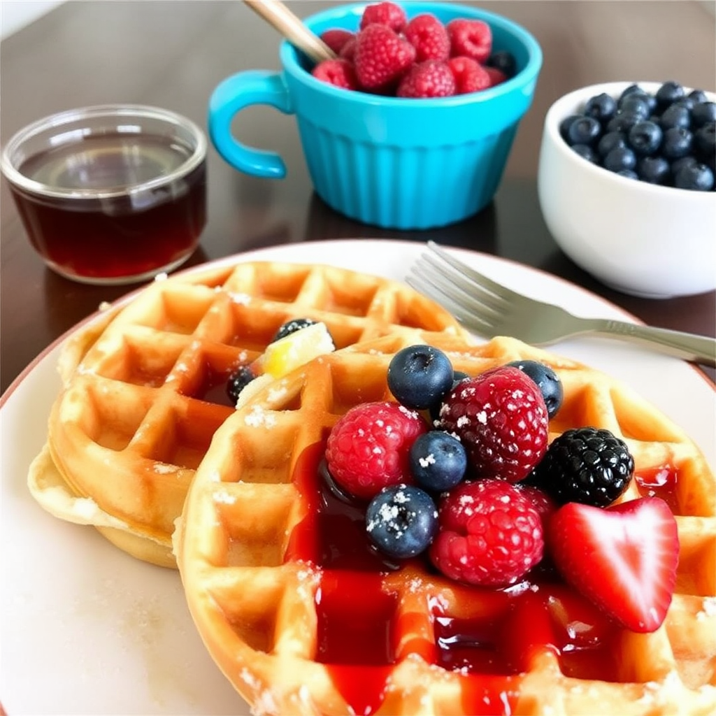 Lemon Ricotta Waffles with Honeyed Berries