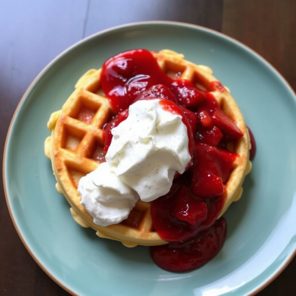 Lemon Ricotta Waffles with Strawberry Compote and Whipped Cream